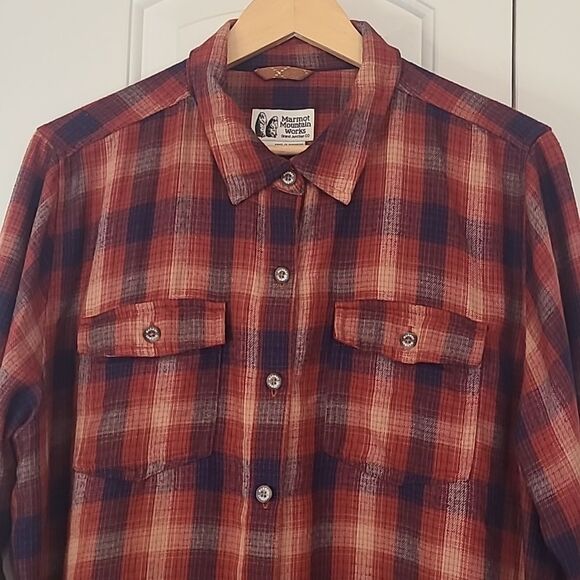 Marmot Fairfax Midweight Flannel Plaid Shirt Color: Red Ochre Size XL - Picture 2 of 13